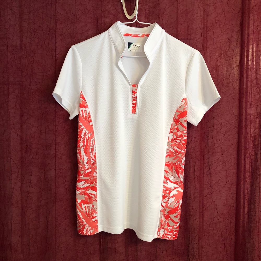 Women’s golf shirt, Izod Golf, Size M, white and salmon colors. NWOT